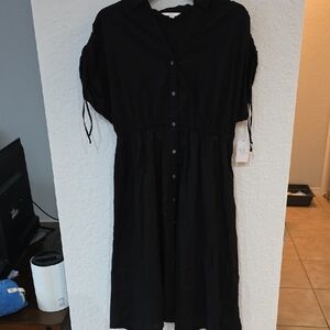 Time and Tru Black Button-Front Midi Dress